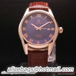 OMEGA DE VILLE Co-AXIAL CHRONOMETER Red Gold on Brown Leather Strap OM77025