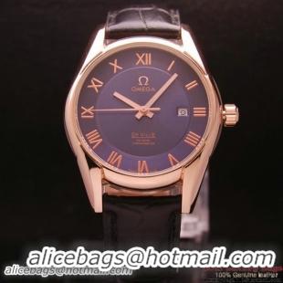 OMEGA DE VILLE Co-AXIAL CHRONOMETER Red Gold on Black Leather Strap OM77026