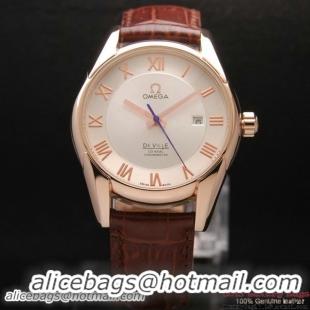 OMEGA DE VILLE Co-AXIAL CHRONOMETER Red Gold on Brown Leather Strap OM77021