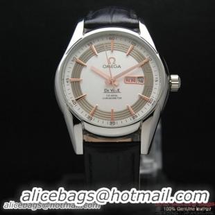 OMEGA DE VILLE HOUR VISION ANNUAL CALENDAR Steel on Black Leather Strap OM77102