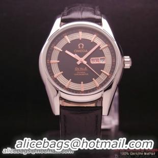 OMEGA DE VILLE HOUR VISION ANNUAL CALENDAR Steel on Black Leather Strap OM77106