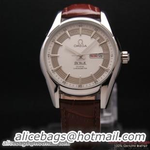 OMEGA DE VILLE HOUR VISION ANNUAL CALENDAR Steel on Brown Leather Strap OM77107