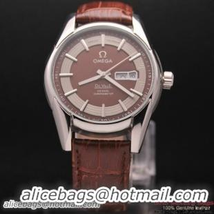 OMEGA DE VILLE HOUR VISION ANNUAL CALENDAR Steel on Brown Leather Strap OM77109