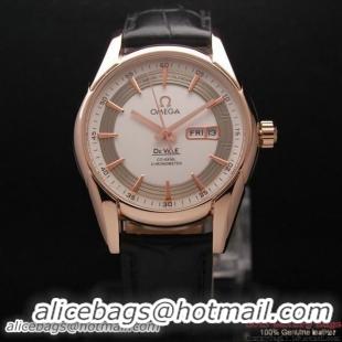 OMEGA DE VILLE HOUR VISION ANNUAL CALENDAR Red Gold on Black Leather Strap OM77120