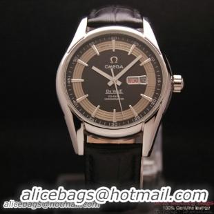 OMEGA DE VILLE HOUR VISION ANNUAL CALENDAR Steel on Black Leather Strap OM77112