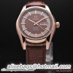 OMEGA DE VILLE HOUR VISION ANNUAL CALENDAR Red Gold on Brown Leather Strap OM77121