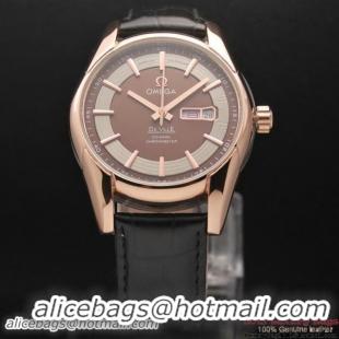 OMEGA DE VILLE HOUR VISION ANNUAL CALENDAR Red Gold on Black Leather Strap OM77122