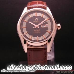 OMEGA DE VILLE HOUR VISION ANNUAL CALENDAR Red Gold on Brown Leather Strap OM77123