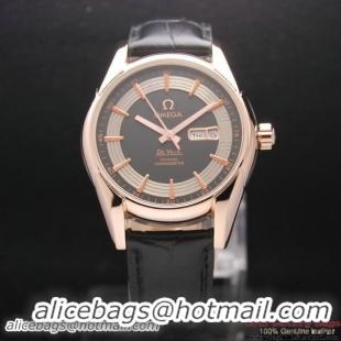 OMEGA DE VILLE HOUR VISION ANNUAL CALENDAR Red Gold on Black Leather Strap OM77124