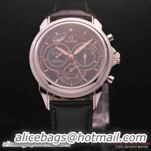 OMEGA DE VILLE CO-AXIAL CHRONOSCOPE Steel on Black Leather Strap OM77409