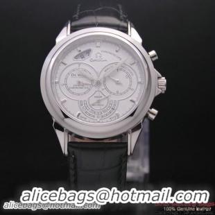 OMEGA DE VILLE CO-AXIAL CHRONOSCOPE Steel on Black Leather Strap OM77402