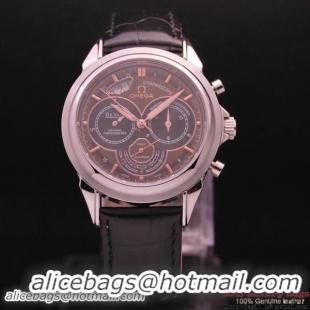 OMEGA DE VILLE CO-AXIAL CHRONOSCOPE Steel on Black Leather Strap OM77405