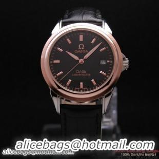 OMEGA DE VILLE Chronometer Red Gold on Black Leather Strap OM77316