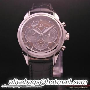 OMEGA DE VILLE CO-AXIAL CHRONOSCOPE Steel on Black Leather Strap OM77407