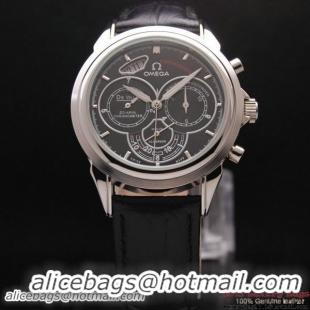 OMEGA DE VILLE CO-AXIAL CHRONOSCOPE Steel on Black Leather Strap OM77411