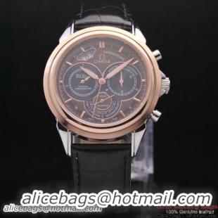 OMEGA DE VILLE CO-AXIAL CHRONOSCOPE Red Gold on Black Leather Strap OM77421