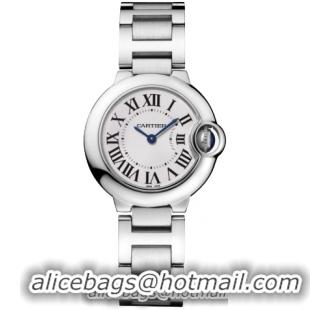 Cartier Ballon Bleu Small Series Fashionable Stainless Steel Ladies Swiss Quartz Wristwatch-W69010Z4