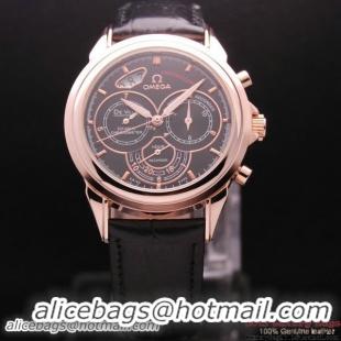 OMEGA DE VILLE CO-AXIAL CHRONOSCOPE Red Gold on Black Leather Strap OM77427