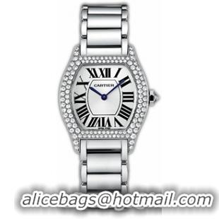 Cartier Tortue Small Fashionable 18kt White Gold Ladies Manual Winding Wristwatch-WA5049W9