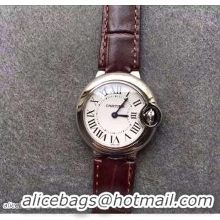 Classic Hot Cartier Ballon Bleu De Watch With Crocodile Pattern Belt Burgundy