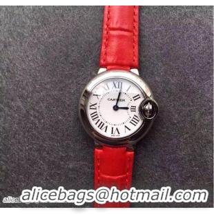 Buy Luxury Cartier Ballon Bleu De Watch With Crocodile Pattern Belt Red