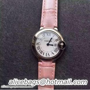 Shop Duplicate Cartier Ballon Bleu De Watch With Crocodile Pattern Belt Nude Pink