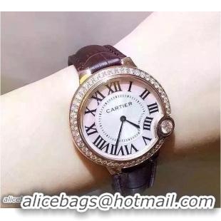 Expensive artier Diamonds Ballon Bleu De Watch With Crocodile Pattern Belt Burgundy