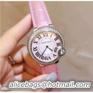 Best Price Cartier Diamonds Ballon Bleu De Watch With Crocodile Pattern Belt Nude Pink