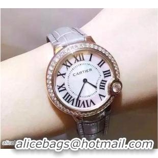 Top Grade Cartier Diamonds Ballon Bleu De Watch With Crocodile Pattern Belt Gray