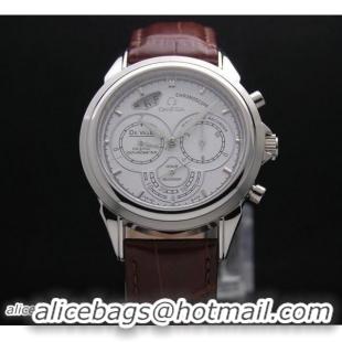 Expensive OMEGA DE VILLE CO-AXIAL CHRONOSCOPE Steel on Brown Leather Strap OM77401