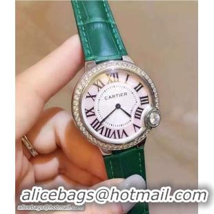 Trendy Design Cartier Diamonds Ballon Bleu De Watch With Crocodile Pattern Belt Green