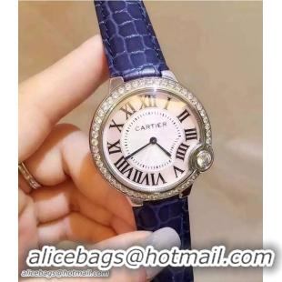 Luxurious Cartier Diamonds Ballon Bleu De Watch With Crocodile Pattern Belt Blue