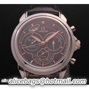 Unique Discount OMEGA DE VILLE CO-AXIAL CHRONOSCOPE Steel on Black Leather Strap OM77409