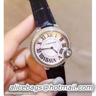 Buy New Cheap Cartier Diamonds Ballon Bleu De Watch With Crocodile Pattern Belt Black