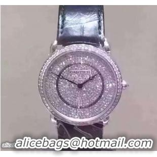 Sumptuous Cartier All Over Crystal Watch Silver With Crocodile Pattern Belt