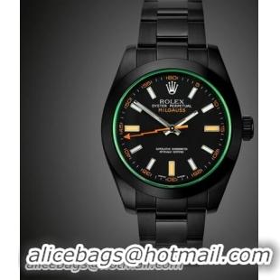 Rolex Milgauss Black Dial Domed Bezel Green Crystal Watch R0008