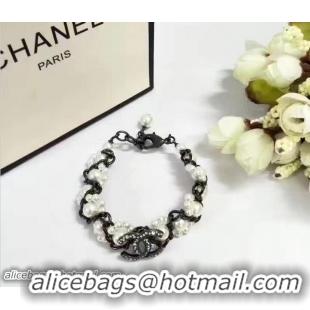 Luxurious Chanel Glass Pearls A97490 White/Gary Bracelet 2017