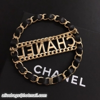 Discount Chanel Chain and Leather Brooch with 'CHANEL' AB0456 Black/Gold 2018