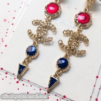 Sumptuous Chanel Long Earrings with CC and Triangle Pendant AB0281 Gold/Red/Blue 2018