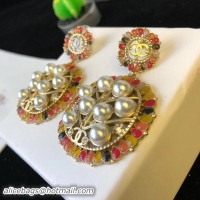 Good Quality Chanel Pearls and Stones Earrings AB0178 Gold/Pink/White 2018