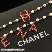 Grade Chanel Long Necklace AB0486 Gold/Pearly White/Orange/Pink 2018