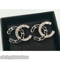 Trendy Design Chanel Crystal and Leather CC Earrings Black/Crystal/Silver AB0277 2018