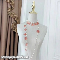 Charming Chanel Short Necklace AB0485 Gold/Pearly White/Orange/Pink 2018