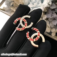 Low Cost Chanel Crystal and Leather CC Earrings Red/Crystal/Gold AB0278 2018