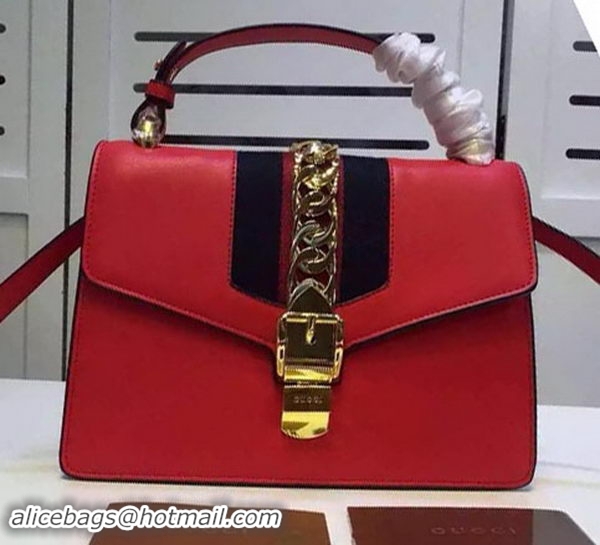 2016 Fashion Gucci Sylvie Leather Top Handle Bag 431665 Red