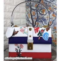 Buy Inexpensive Gucci Cat Lock Leather Top Handle Bag 405858 White&Royal