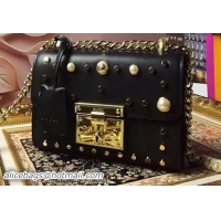 New Product Gucci Padlock Studded Leather Shoulder Bag 432182 Black