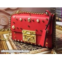 Top Quality Gucci Padlock Studded Leather Shoulder Bag 432182 Red