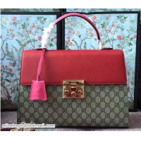 Stylish Gucci Padlock GG Canvas/Leather Top Handle Medium Bag 428208 Red/Fushia