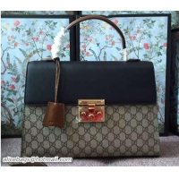 Duplicate Gucci Padlock GG Canvas/Leather Top Handle Medium Bag 428208 Black/Brown